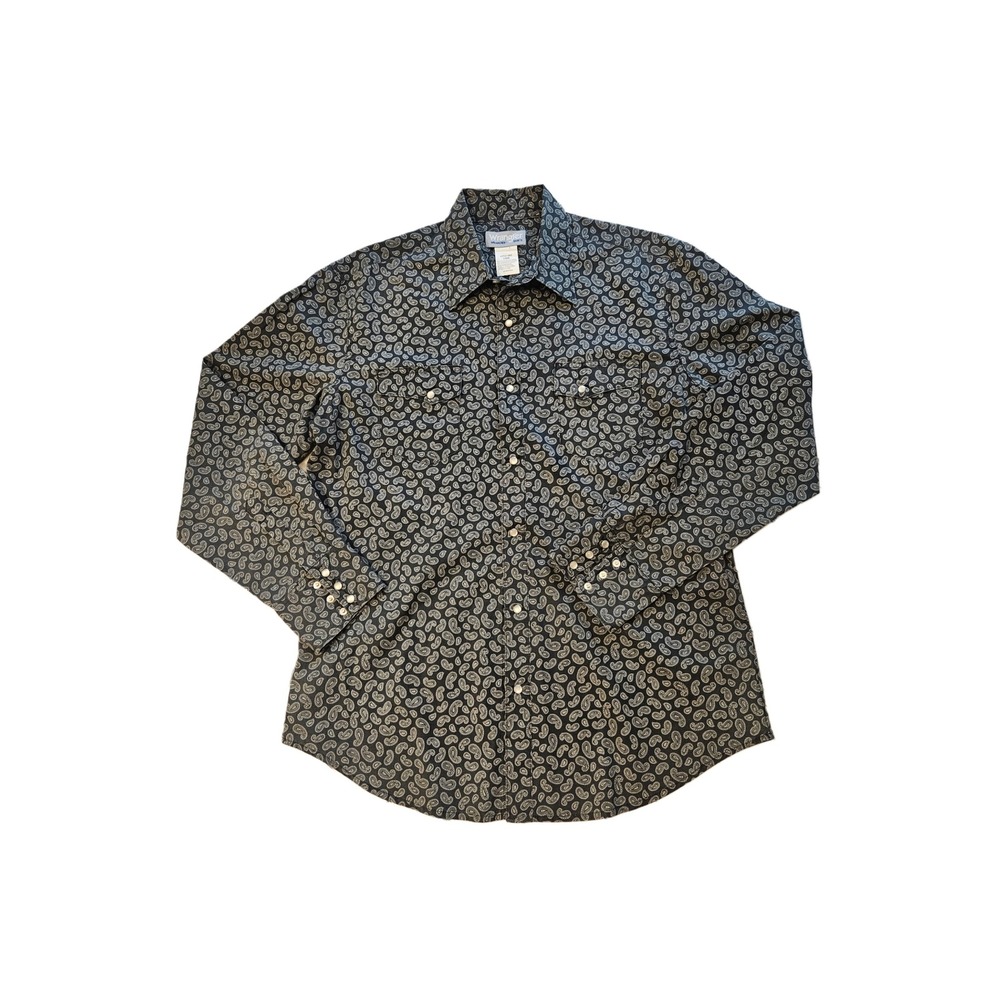 Wrangler Mens Long Sleeve Western Pearl Snap Shirt Large Black Paisley MTW1463